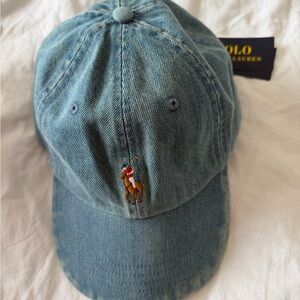 Ralph Lauren Light Blue Denim Baseball Cap with Embroidered Pony unisex